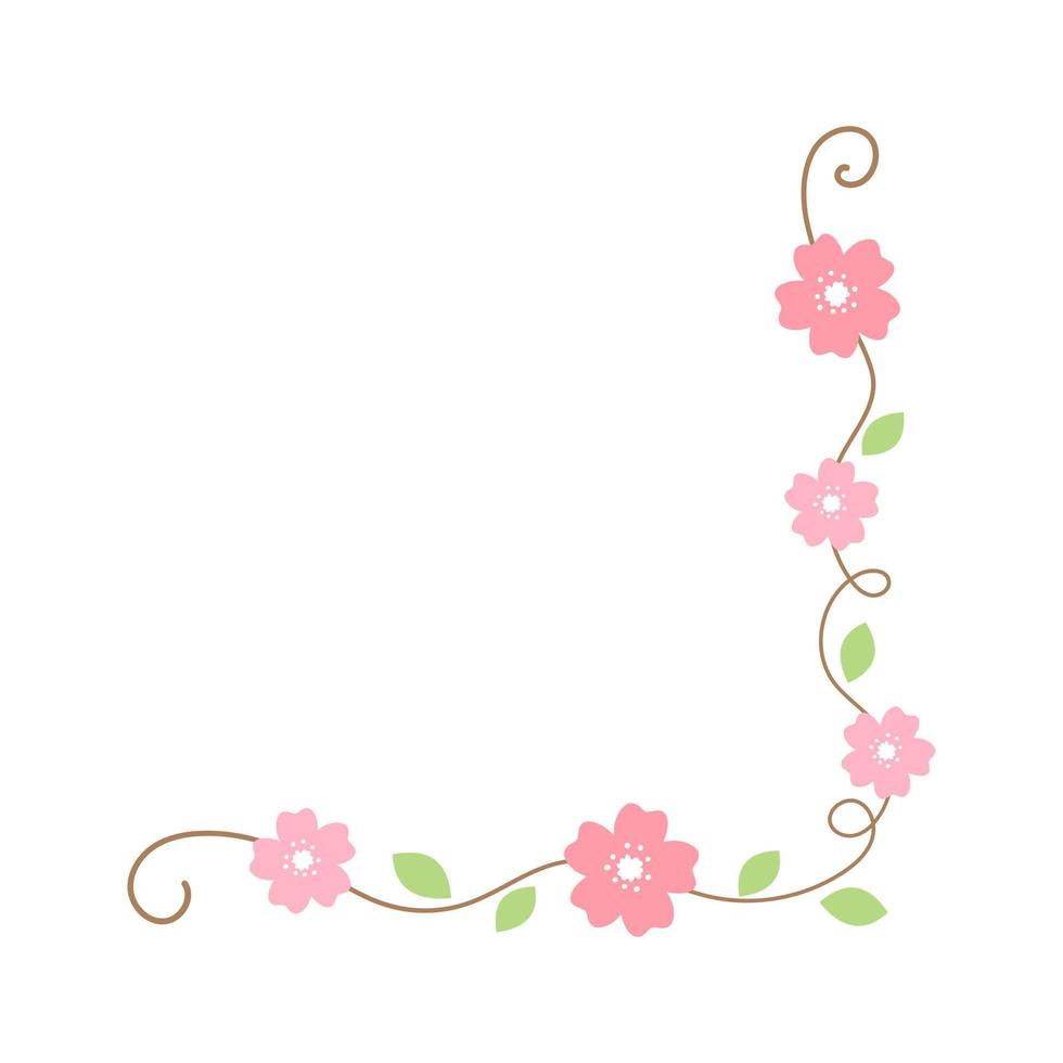 Flower corner frame vector design. Hand drawn floral corner borders.