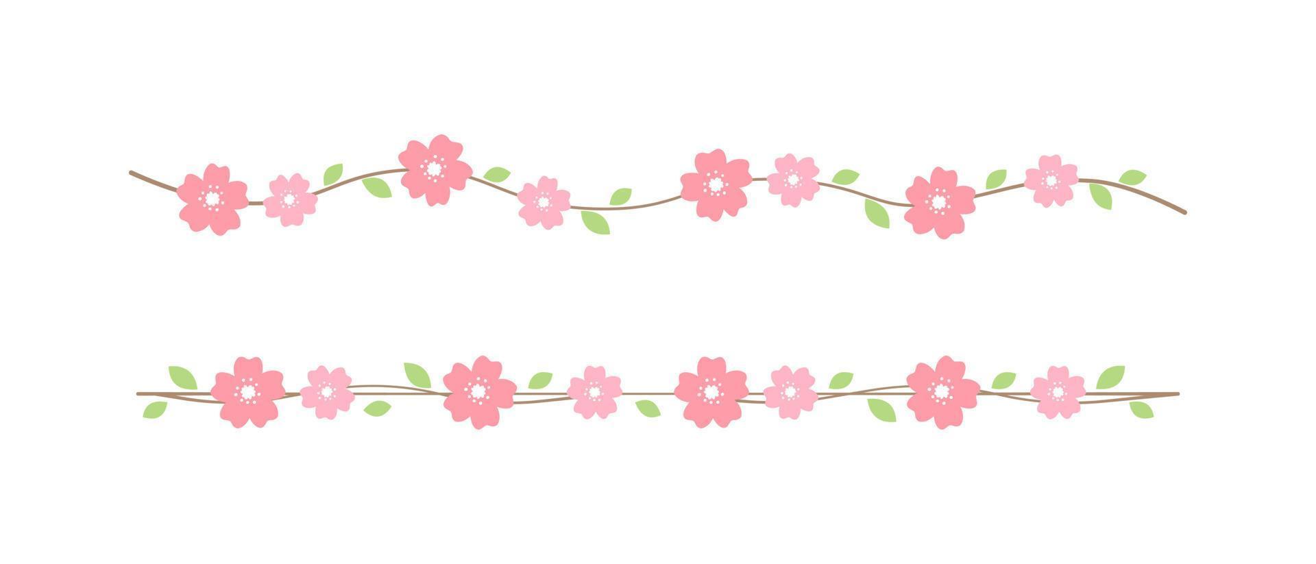 Cute Cherry Blossom Sakura Flower Dividers Borders Set. Springtime travel floral separators design elements. vector