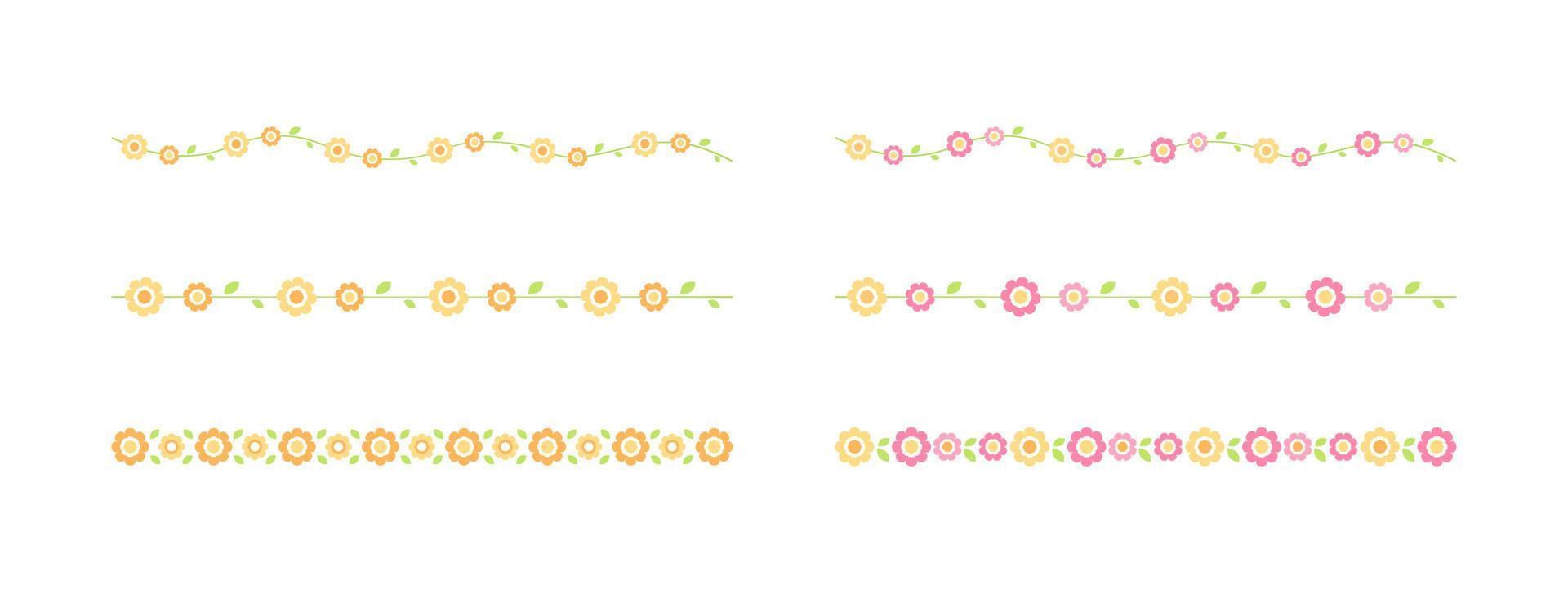 Cute Spring Floral Dividers Borders Set. Springtime and Easter flower separators design elements. vector