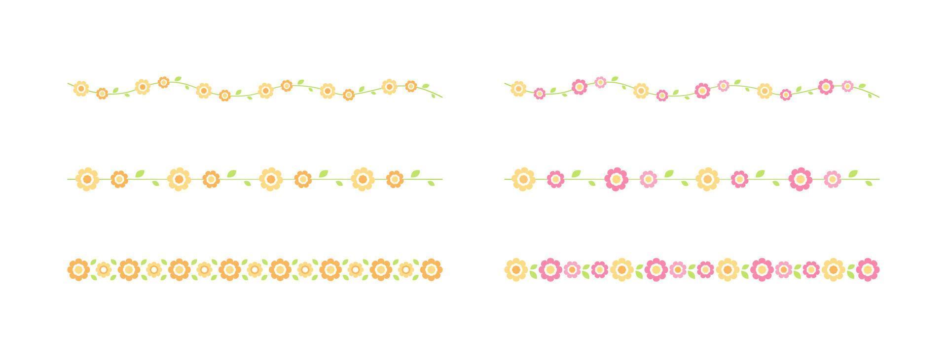 Cute Spring Floral Dividers Borders Set. Springtime and Easter flower separators design elements. vector