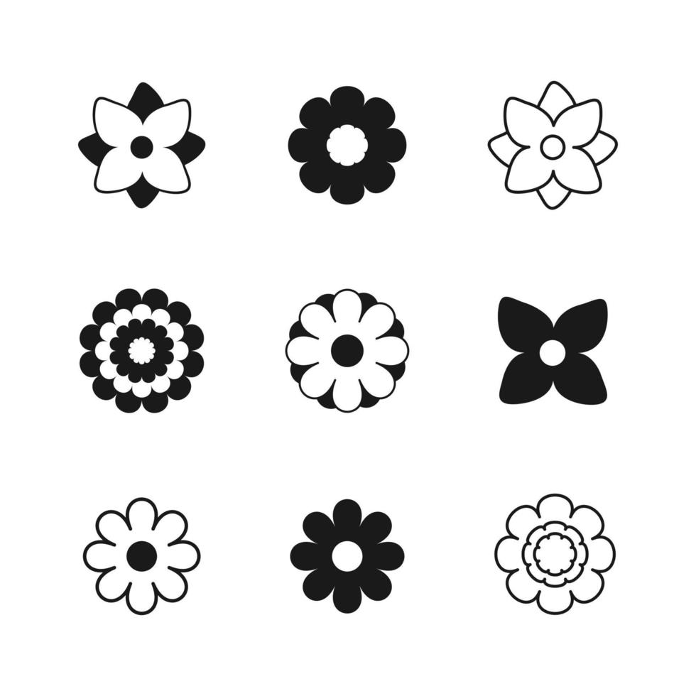 Flower Icon set. Simple minimal flat style. Spring symbol for your website design, logo, app, UI. Silhouette and Outline Vector illustration.