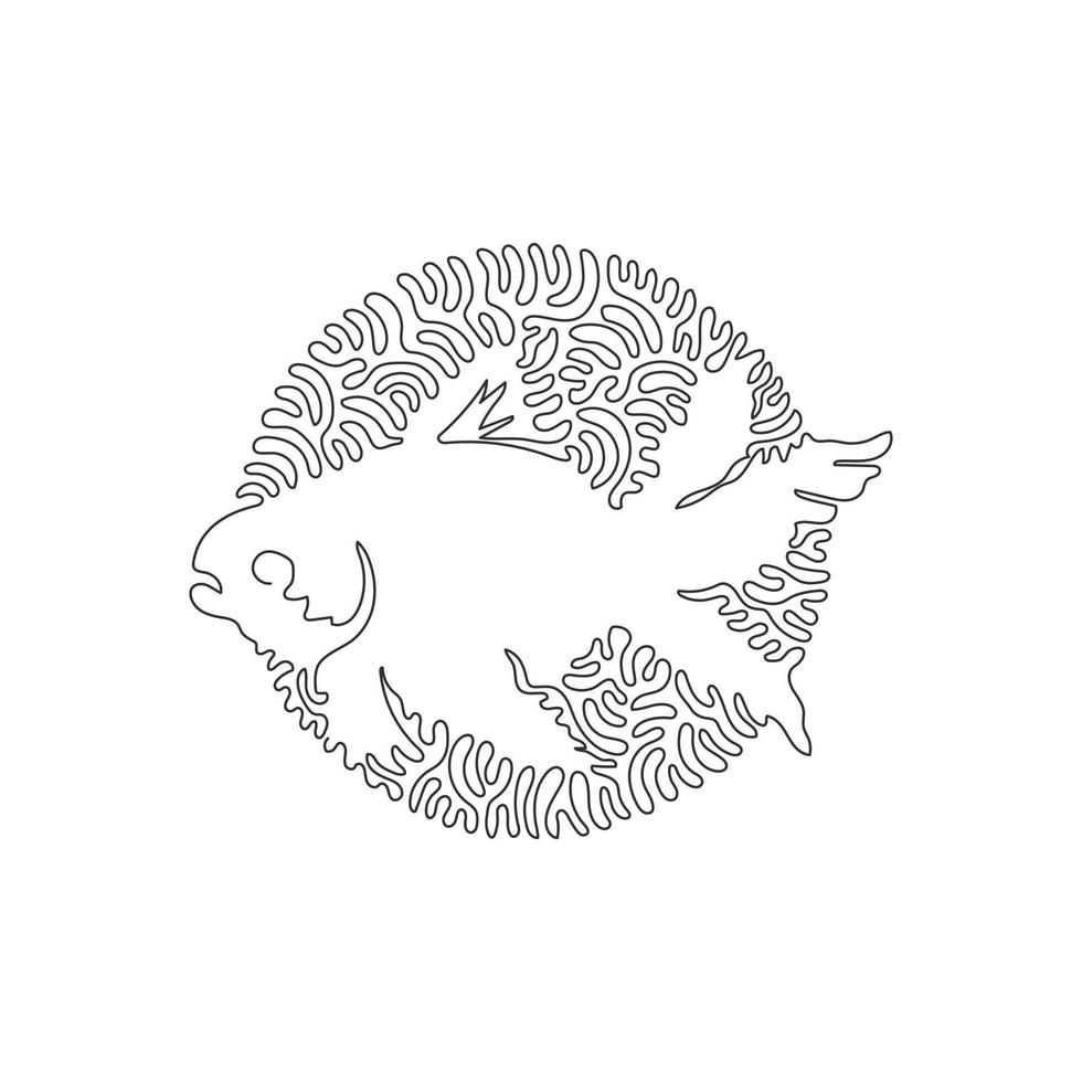 Single swirl continuous line drawing of cute goldfish abstract art. Continuous line draw graphic design vector illustration style of beautiful goldfish for icon, sign, minimalism modern wall decor