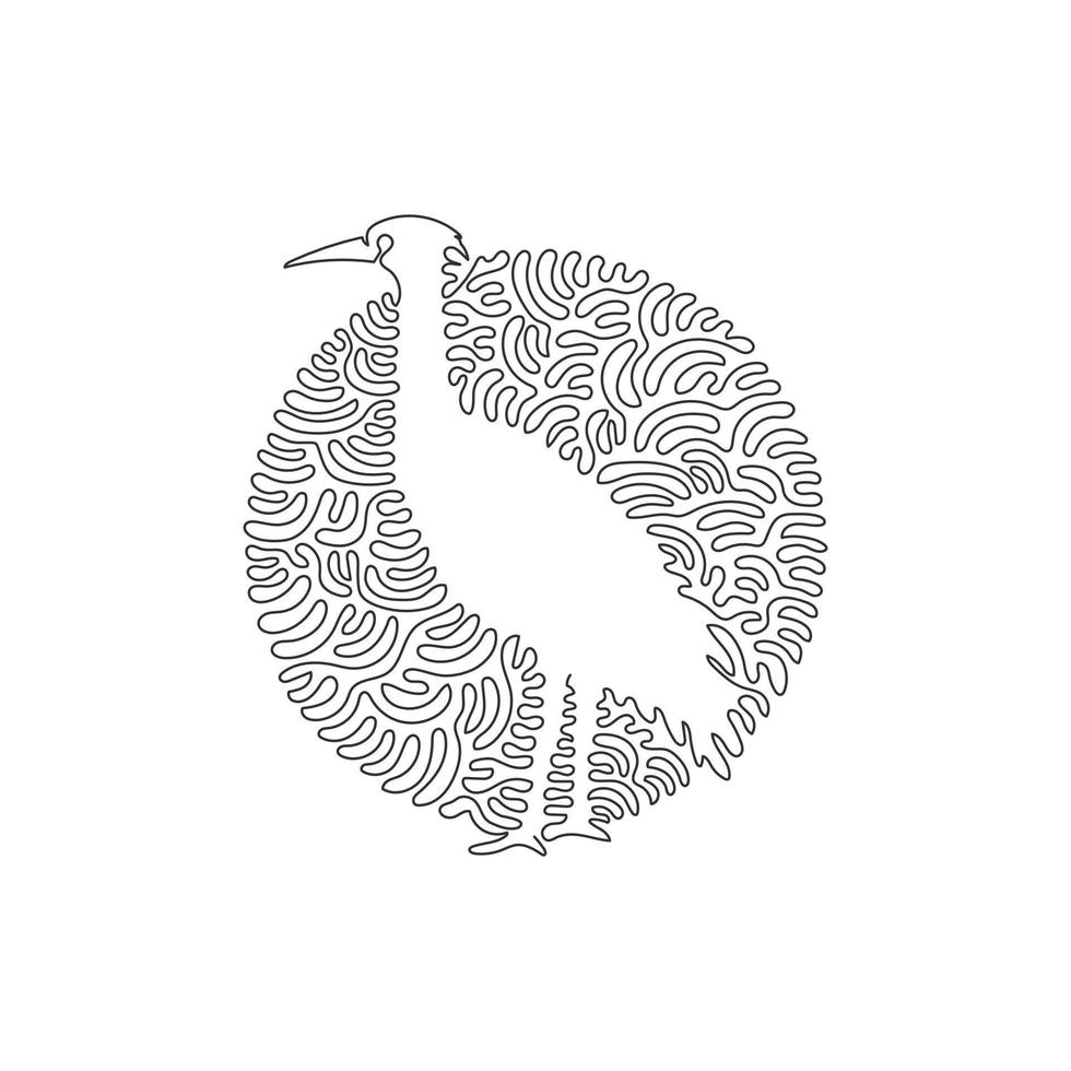 Continuous curve one line drawing of standing heron abstract art in circle. Single line editable stroke vector illustration of herons have long beaks for logo, wall decor and poster print decoration