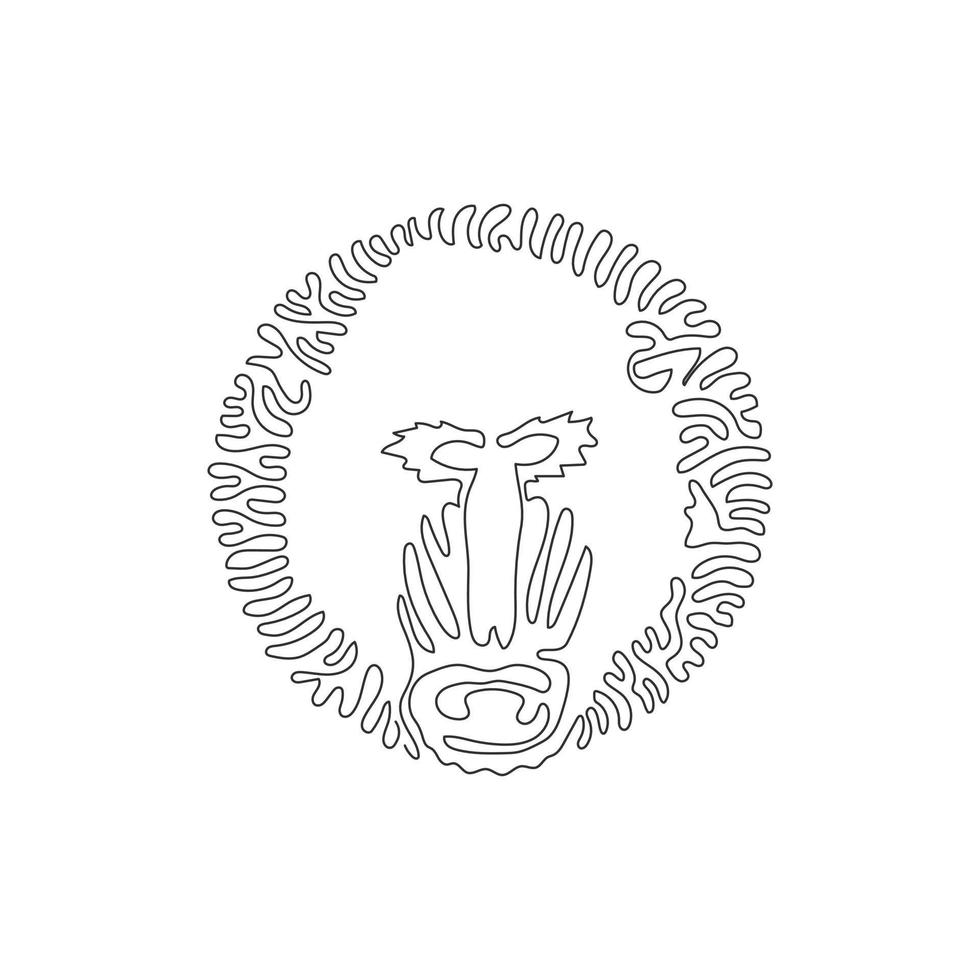 Single swirl continuous line drawing of scary beast mandrill abstract art. Continuous line draw graphic design vector illustration style of for mandrill has a long canine teeth icon, sign, wall decor