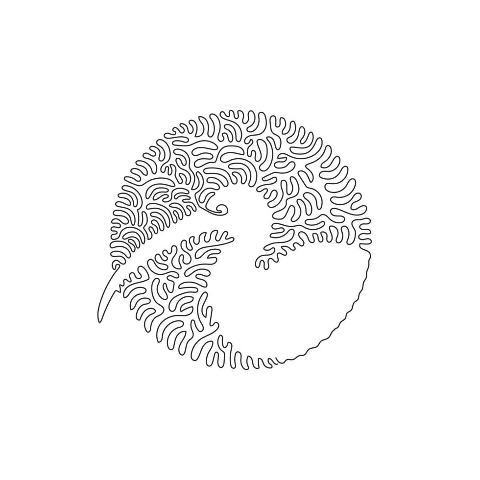 Continuous one curve line drawing of funny ibises abstract art in circle. Single line editable stroke vector illustration of long curved bills for logo, wall decor and poster print decoration