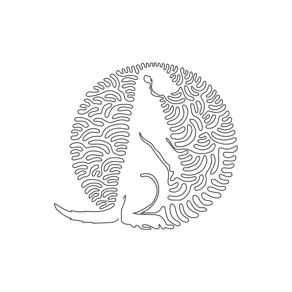 Continuous curve one line drawing of sitting meerkat abstract art in circle. Single line editable stroke vector illustration of beautiful meerkat  for logo, wall decor and poster print decoration