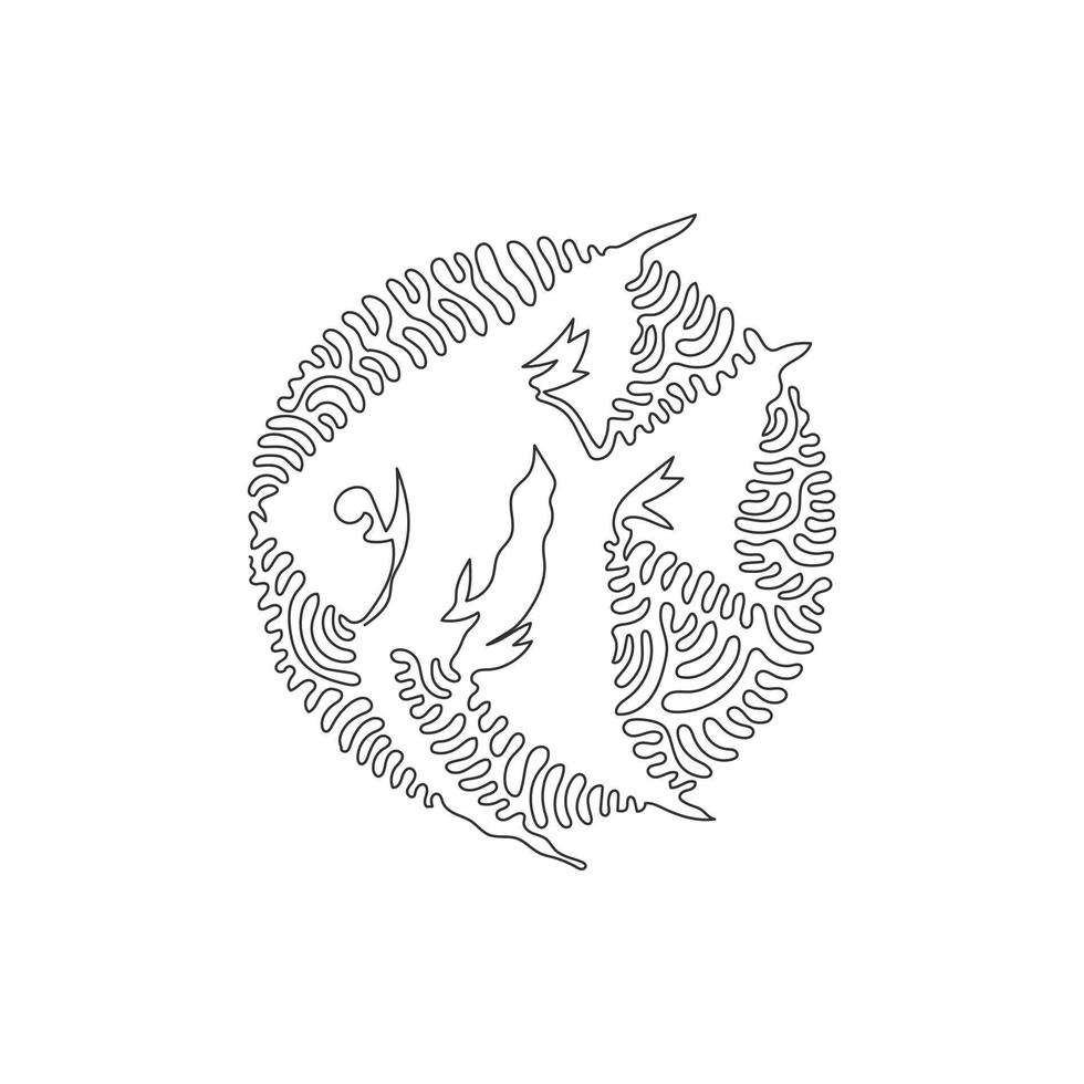 Continuous one curve line drawing of cute angelfish abstract art in circle. Single line editable stroke vector illustration of exotic freshwater fish for logo, wall decor and poster print decoration