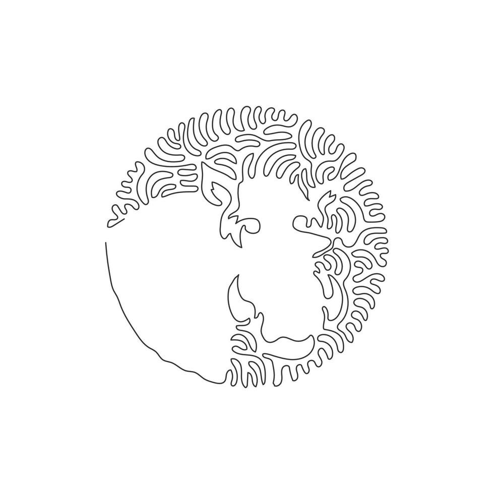 Continuous curve one line drawing of shovel shaped heads warthog abstract art in circle. Single line editable stroke vector illustration of four sharp fangs warthog for logo, wall decor