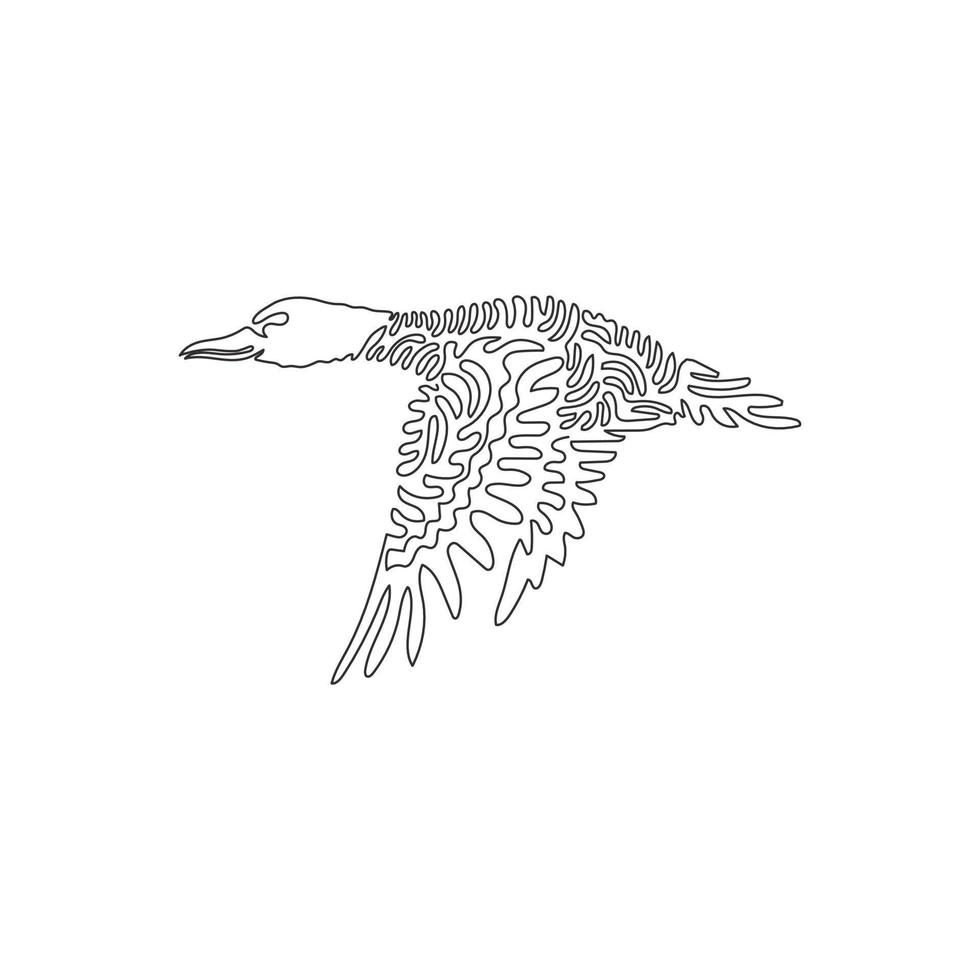 Single one line drawing of beautiful mallard abstract art. Continuous line draw graphic design vector illustration of mallards are dabbling ducks for icon, symbol, company logo, poster wall decor