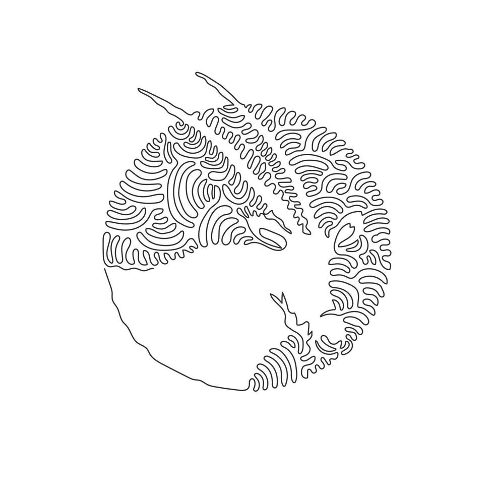 Single one curly line drawing of beautiful oryx abstract art. Continuous line draw graphic design vector illustration of elegant scimitar horned oryx for icon, symbol, company logo, and pet lover club