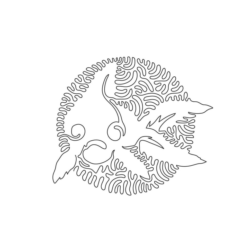 Continuous one curve line drawing of exotic goldfish abstract art in circle. Single line editable stroke vector illustration of beautiful goldfish with huge eyes for logo, wall decor and poster print