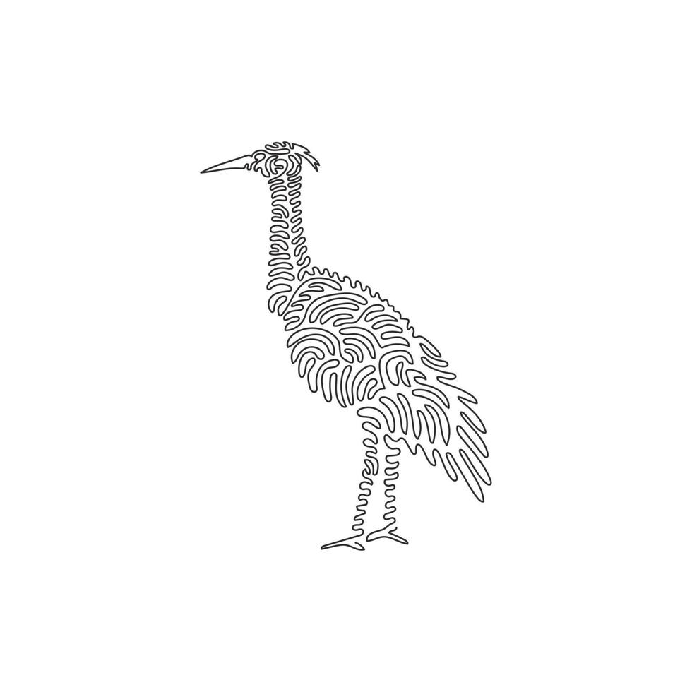 Single one line drawing of cute heron standing abstract art. Continuous line draw graphic design vector illustration of long legged exotic birds for icon, symbol, company logo, poster wall decor