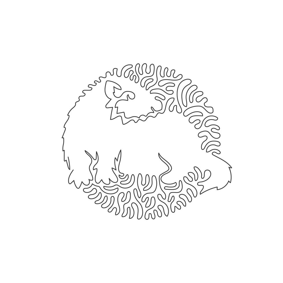 Continuous curve one line drawing of funny ferret abstract art in circle. Single line editable stroke vector illustration of ferrets energetic creatures for logo, wall decor and poster print decor