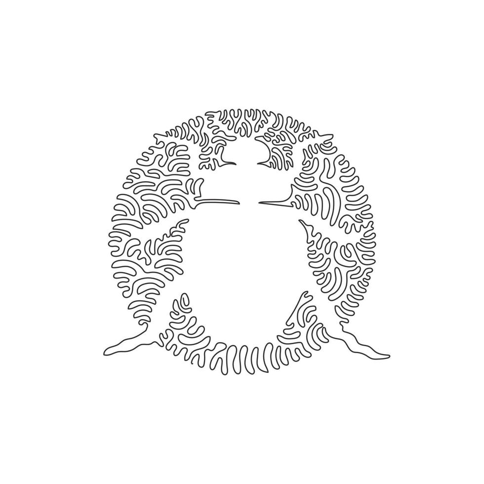 Continuous curve one line drawing of exotic beetle abstract art in circle. Single line editable stroke vector illustration of beetle wings hard and thick for logo, wall decor and poster print decor