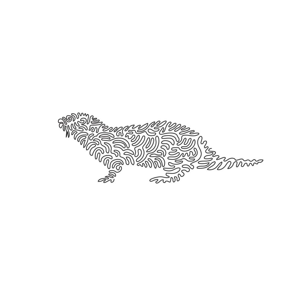 Single one curly line drawing of cute otter abstract art. Continuous line draw graphic design vector illustration of otter has a thick tail for icon, symbol, sign, company logo, and pet lover club