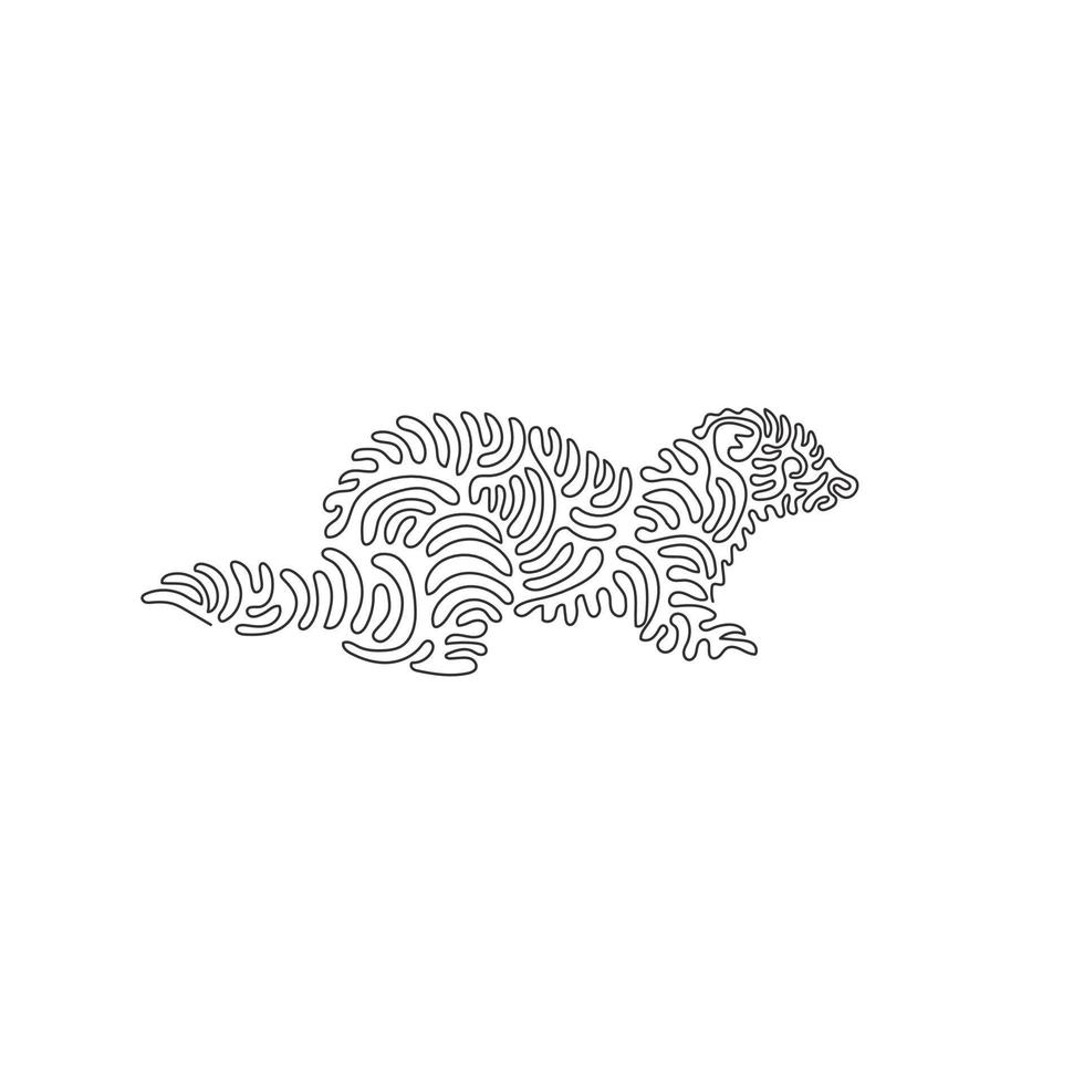 Single swirl continuous line drawing of cute ferret abstract art. Continuous line drawing graphic design vector illustration style of cone-shaped nose ferret for icon, boho printable art