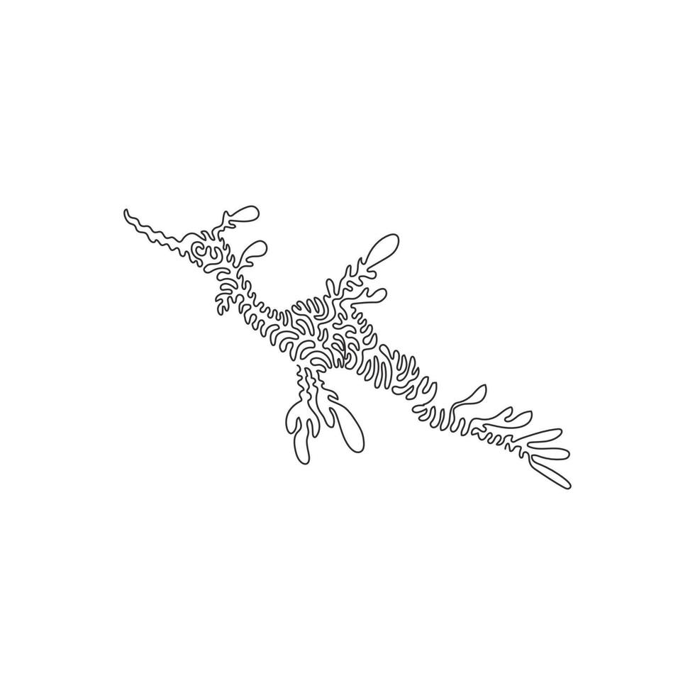 Single one curly line drawing of elegant seadragon abstract art. Continuous line draw graphic design vector illustration of camouflaged, like floating seaweed  for icon, symbol, poster wall decor