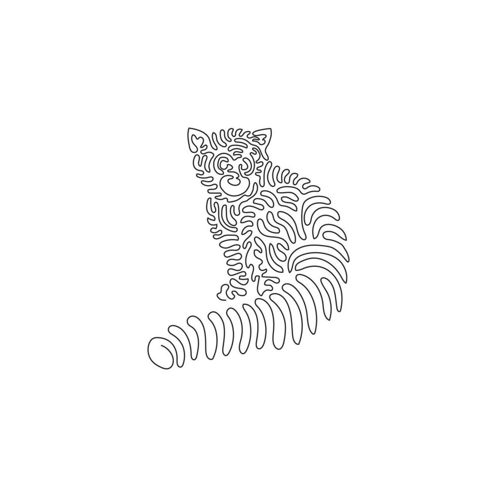 Single one line drawing of cute red panda sitting abstract art. Continuous line draw graphic design vector illustration of long and thick red panda tail for icon, symbol, logo, poster wall decor