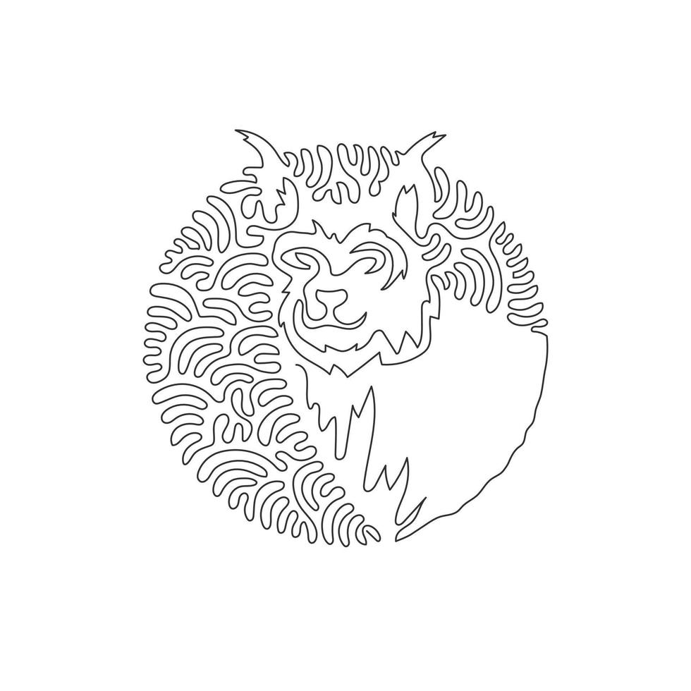 Single swirl continuous line drawing of cute lynx abstract art. Continuous line draw graphic design vector illustration style of opportunistic predator lynx for icon, sign