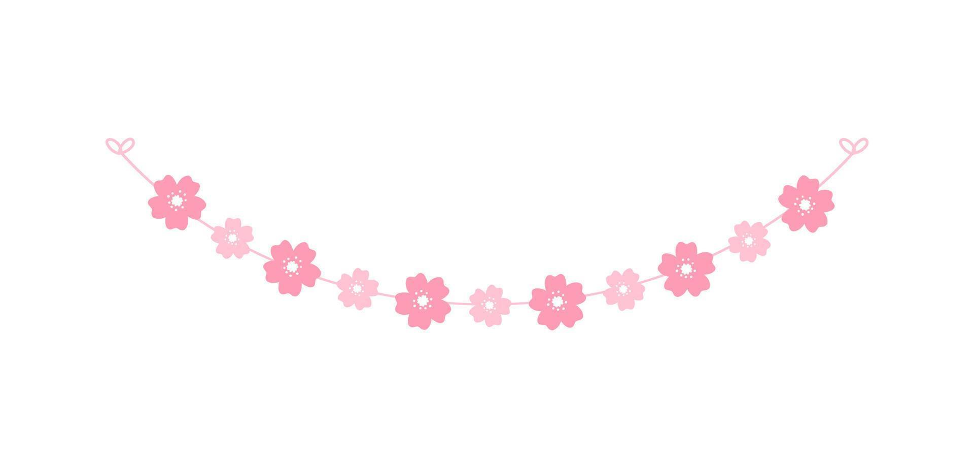 Cherry Blossom Sakura Flower buntings for springtime. Cute spring floral garland illustration. vector