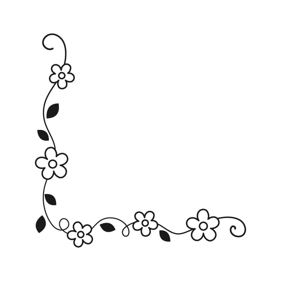 Premium Vector | Outline vector drawing of floral corner in shape  decorative flexible branch with leaves and flowers