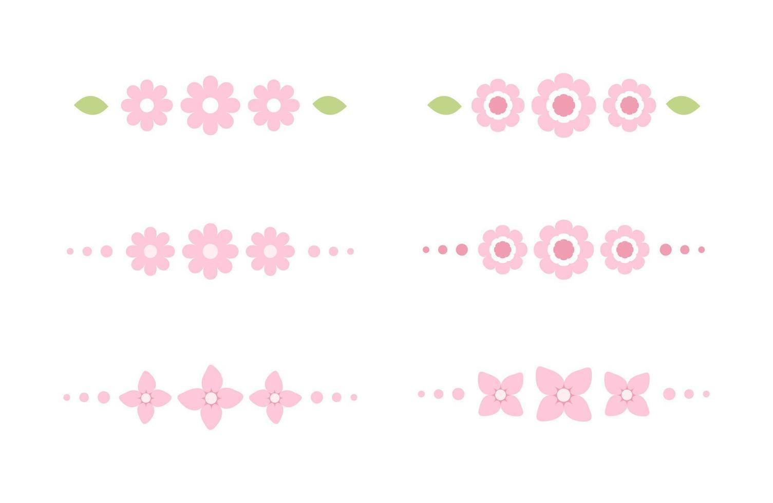 Cute pink floral divider border line illustration collection set vector