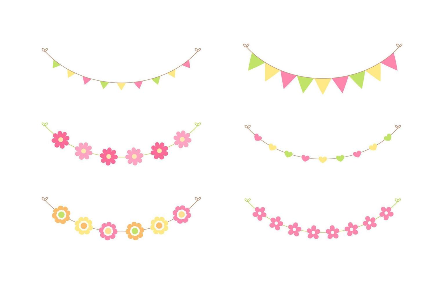Easter and spring vector bunting and decoration set. Cute flower garlands and pennants collection.