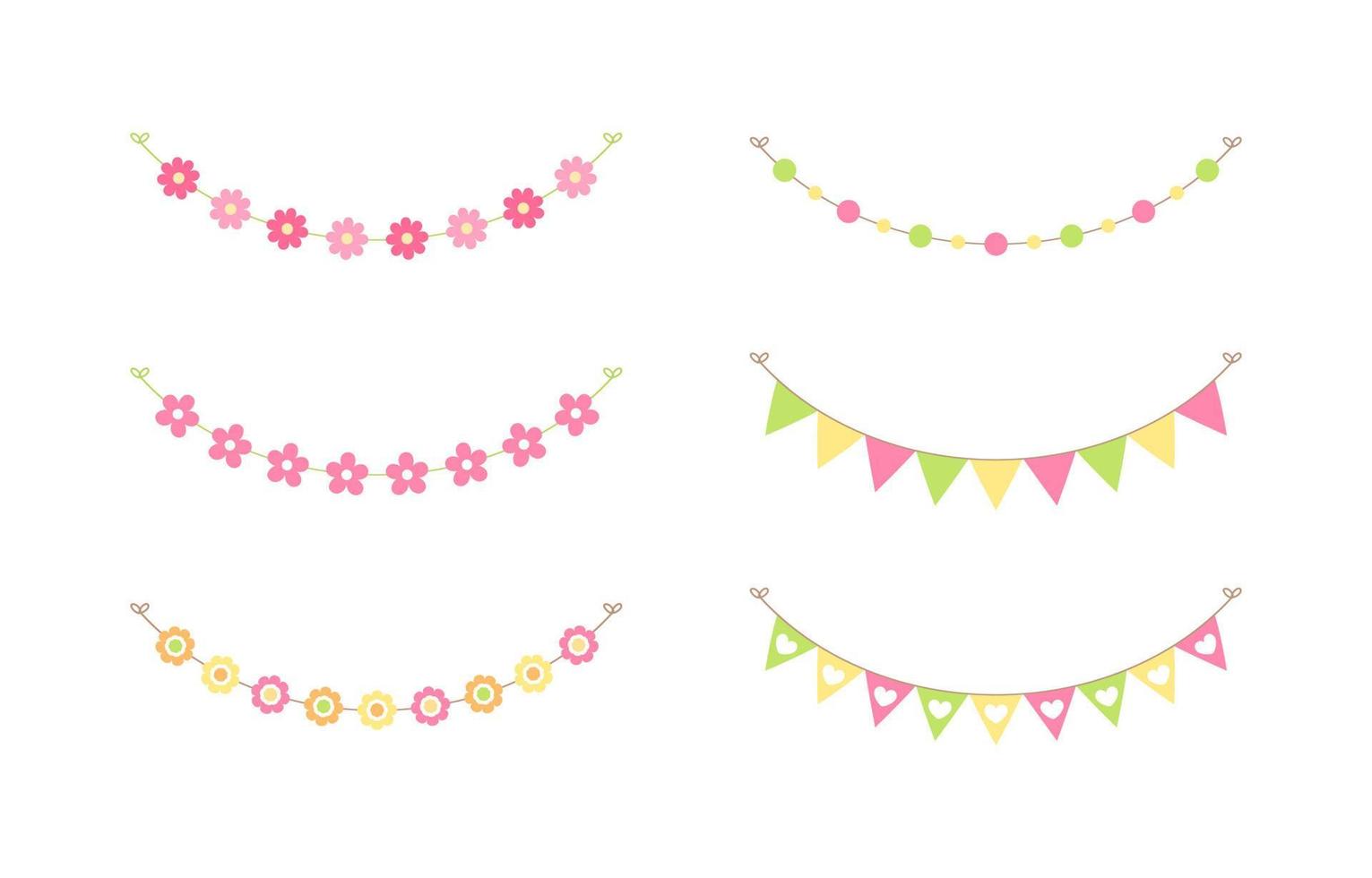 Easter and spring vector bunting and decoration set. Cute flower garlands and pennants collection.