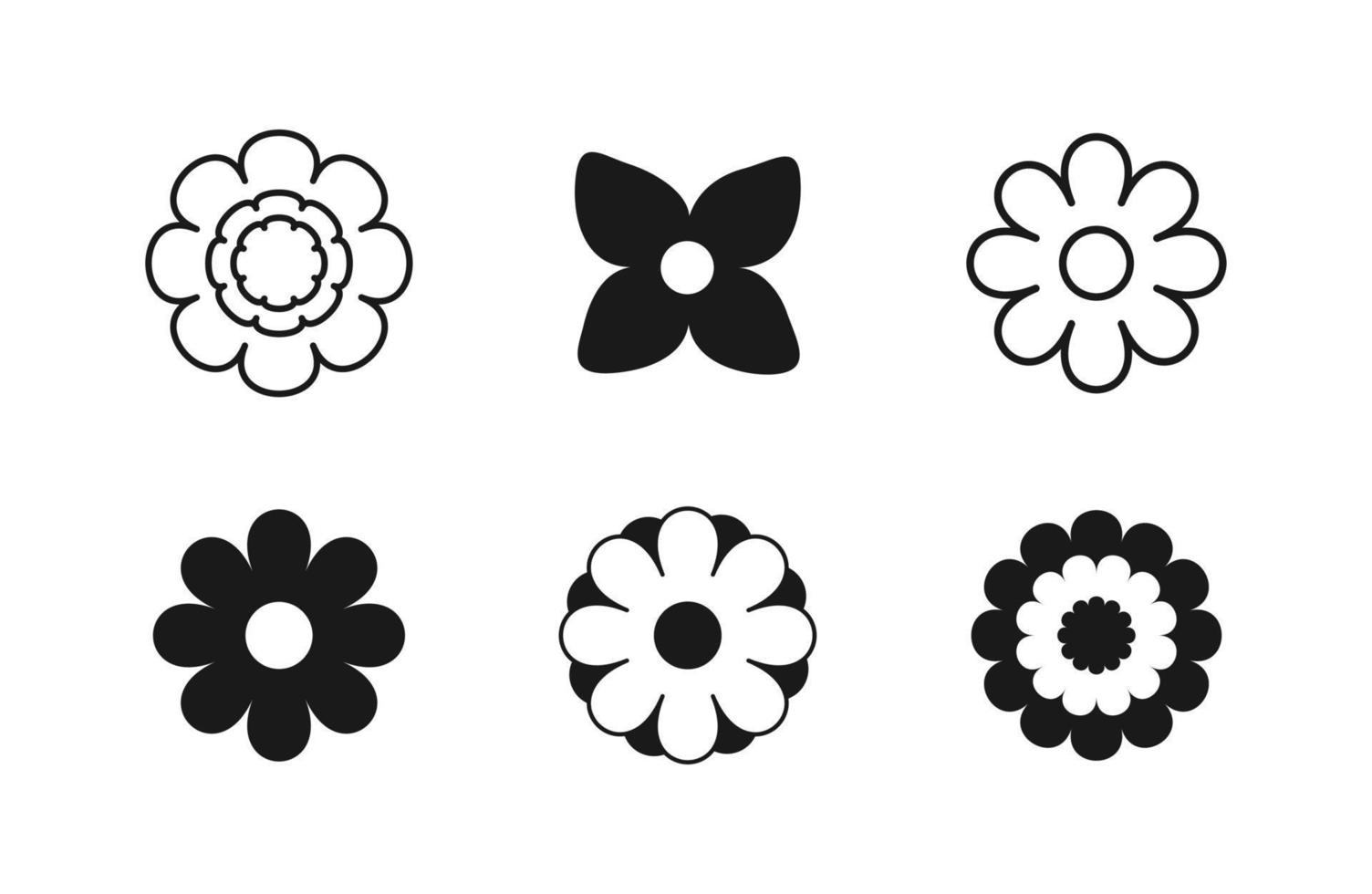 Flower Icon set. Simple minimal flat style. Spring symbol for your website design, logo, app, UI. Silhouette and Outline Vector illustration.