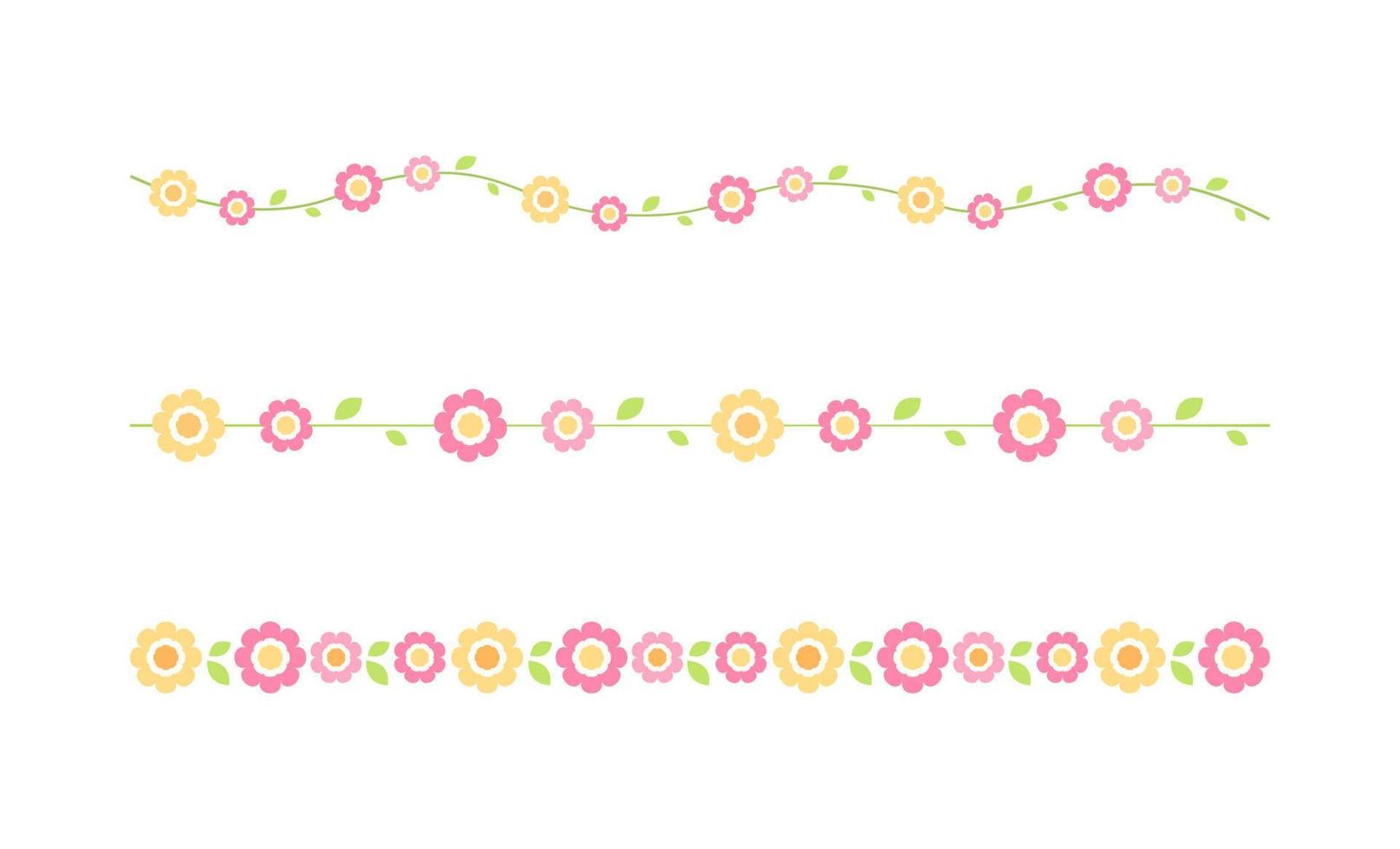 Cute Spring Floral Dividers Borders Set. Springtime and Easter flower separators design elements. vector