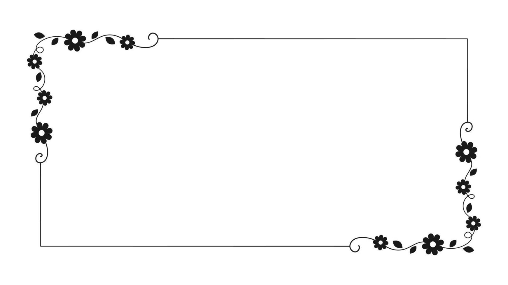 Floral rectangle frame. Hand drawn line border, leaves and flowers, wedding invitation and cards, logo design and posters template. Elegant minimal style floral vector isolated