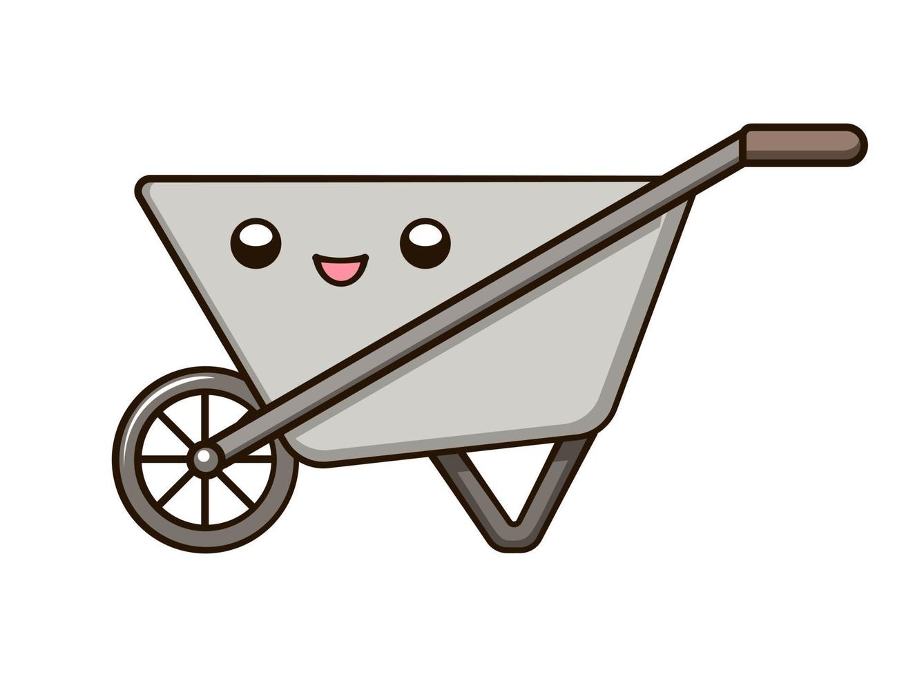 Kawaii steel wheelbarrow cute cartoon illustration. Gardening farming agriculture clipart. vector