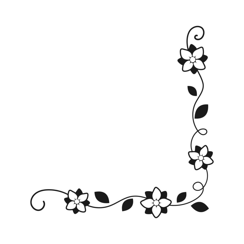 Spring floral corner borders. Flower page decoration doodle vector illustration.