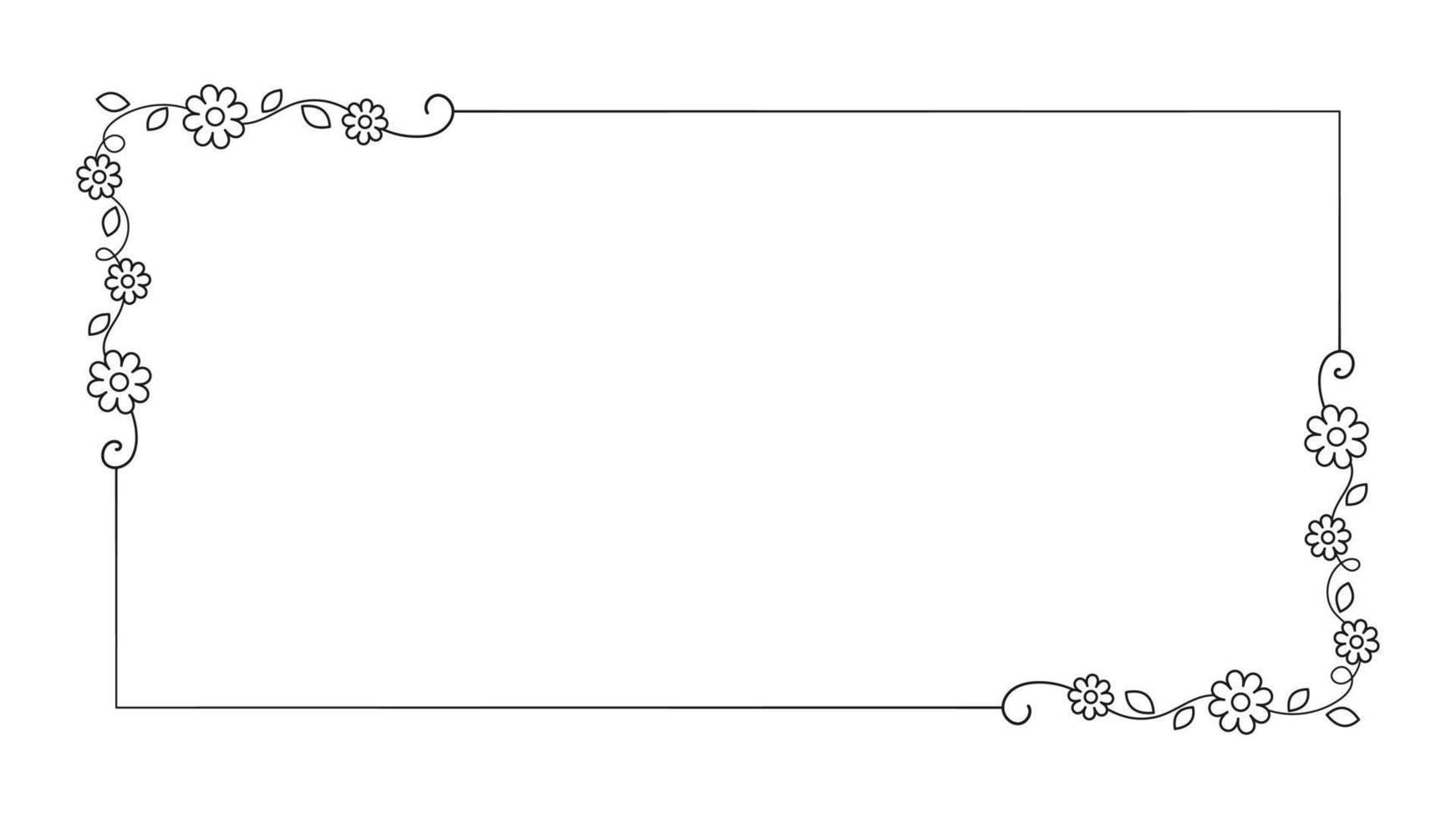 floral rectángulo marco. mano dibujado línea borde, hojas y flores, Boda invitación y tarjetas, logo diseño y carteles modelo. elegante mínimo estilo floral vector aislado