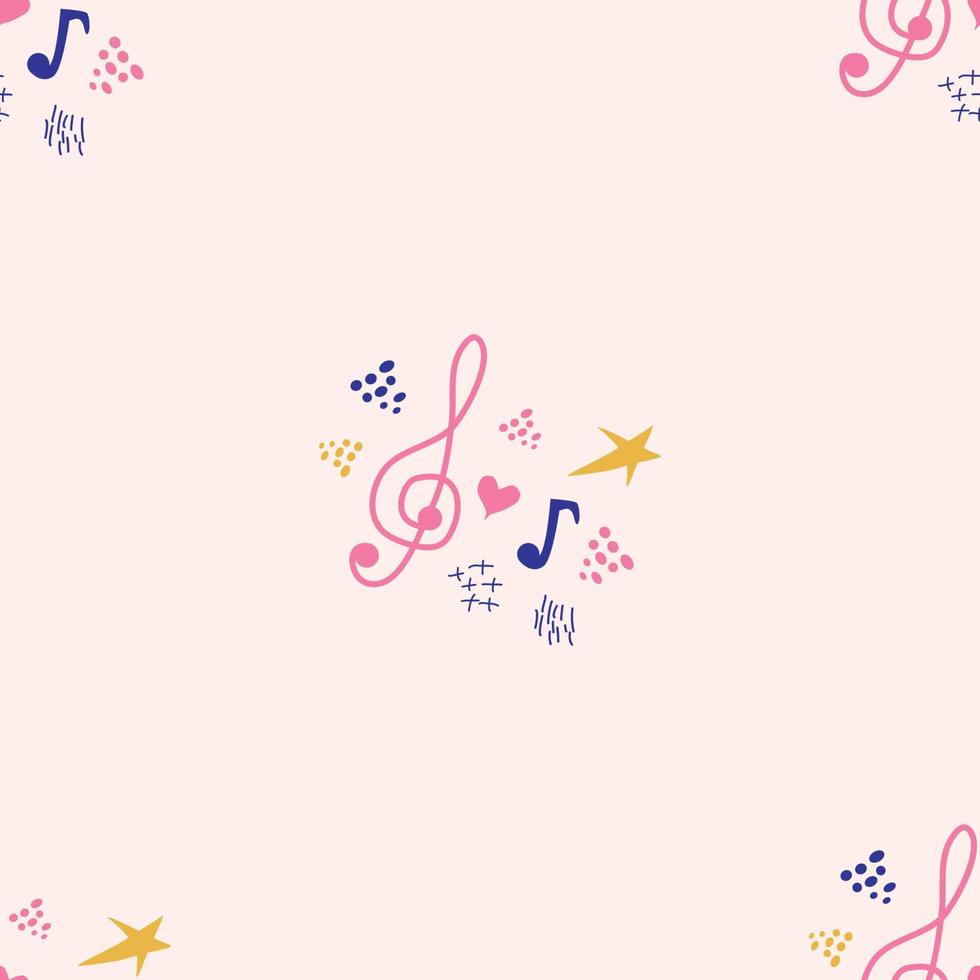 Pink, blue pastel texture with musical notes and a treble clef. Template for festival flyers vector