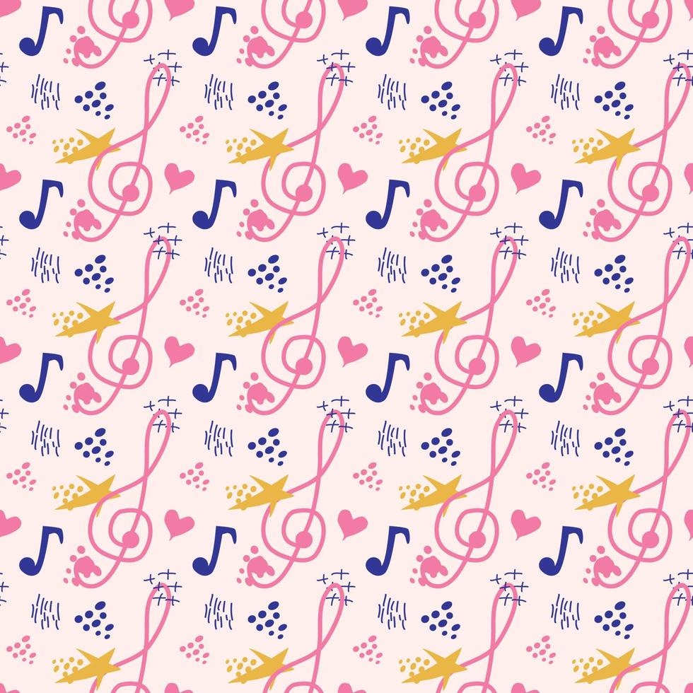 Pink, blue pastel texture with musical notes and a treble clef. Template for festival flyers vector