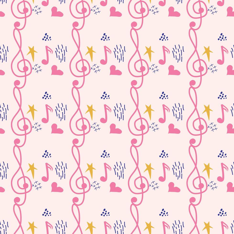 Pink, blue pastel texture with musical notes and a treble clef. Template for festival flyers vector