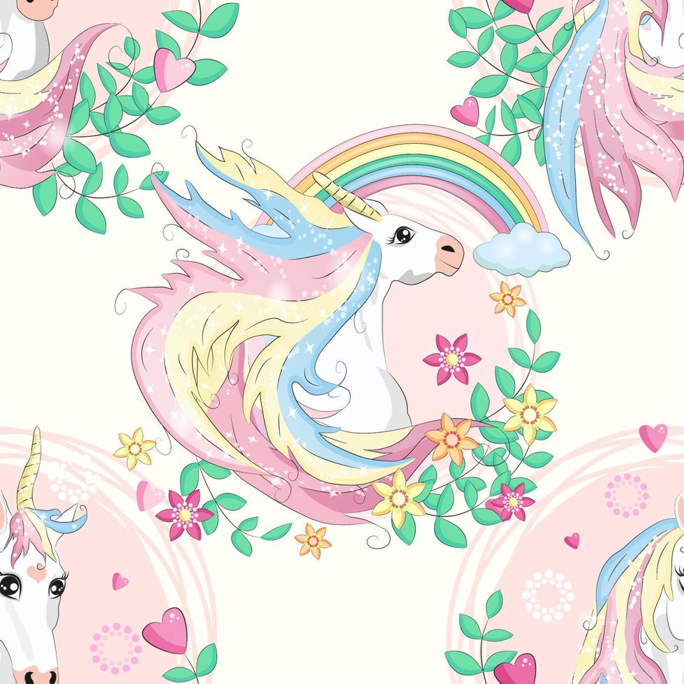 Seamless pattern with unicorns and stars. Baby background vector