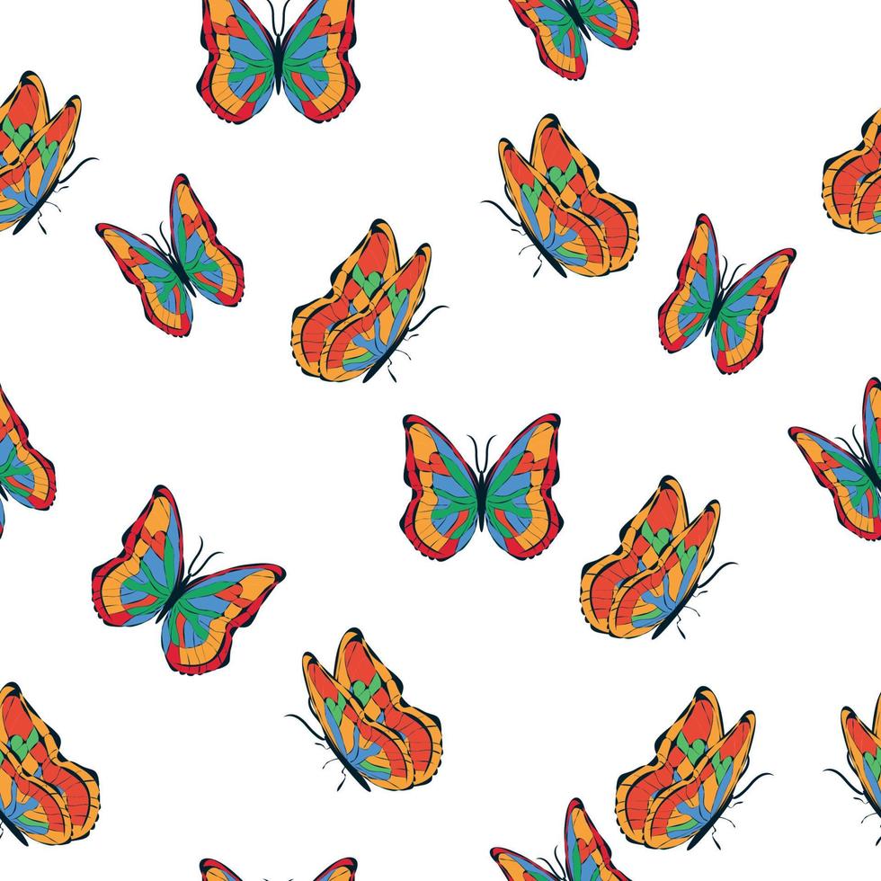 mariposas multicolores brillantes de patrones sin fisuras. papel pintado, fondo, fiesta infantil, papel artesanal vector