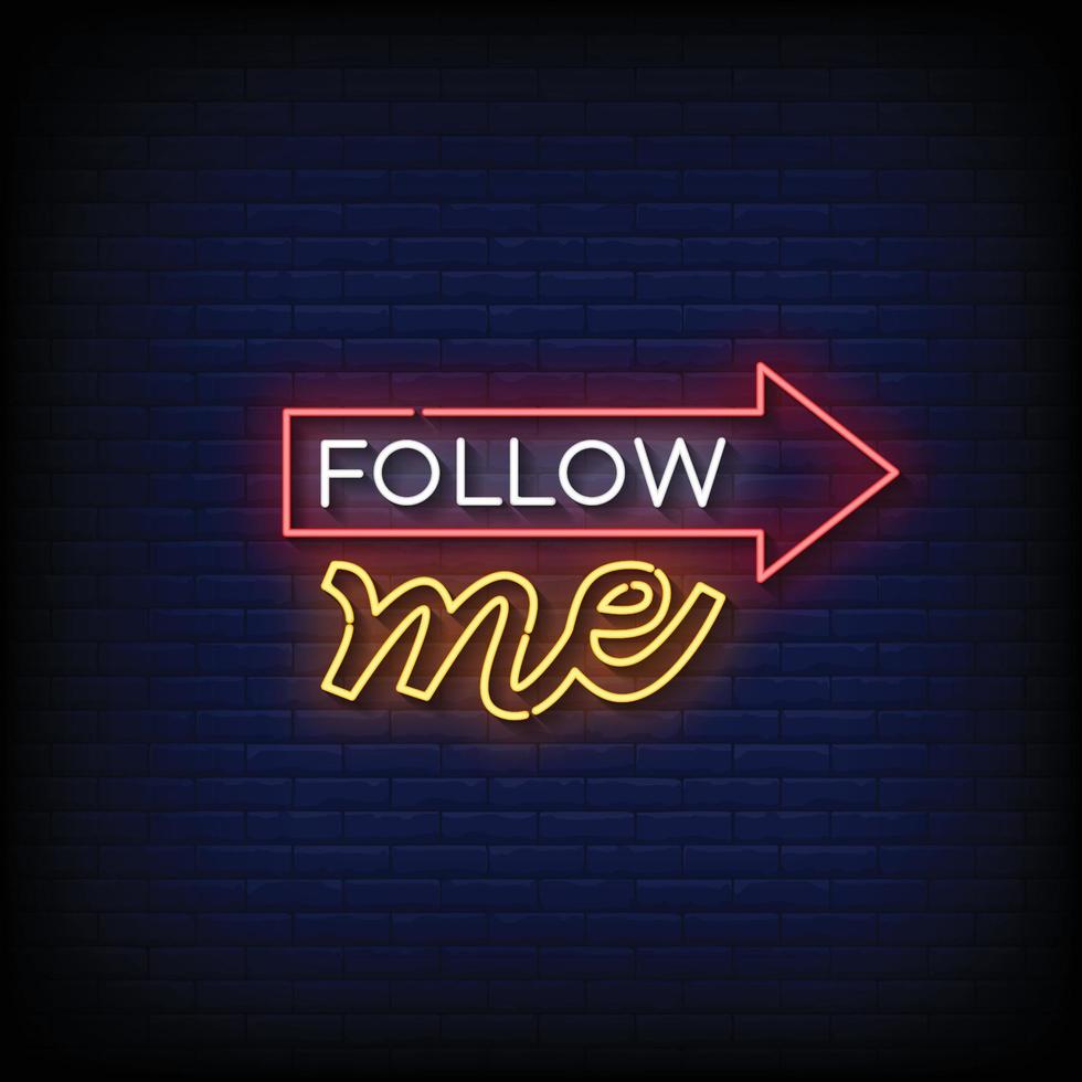 Neon Sign follow me with brick wall background vector 20434934 Vector ...