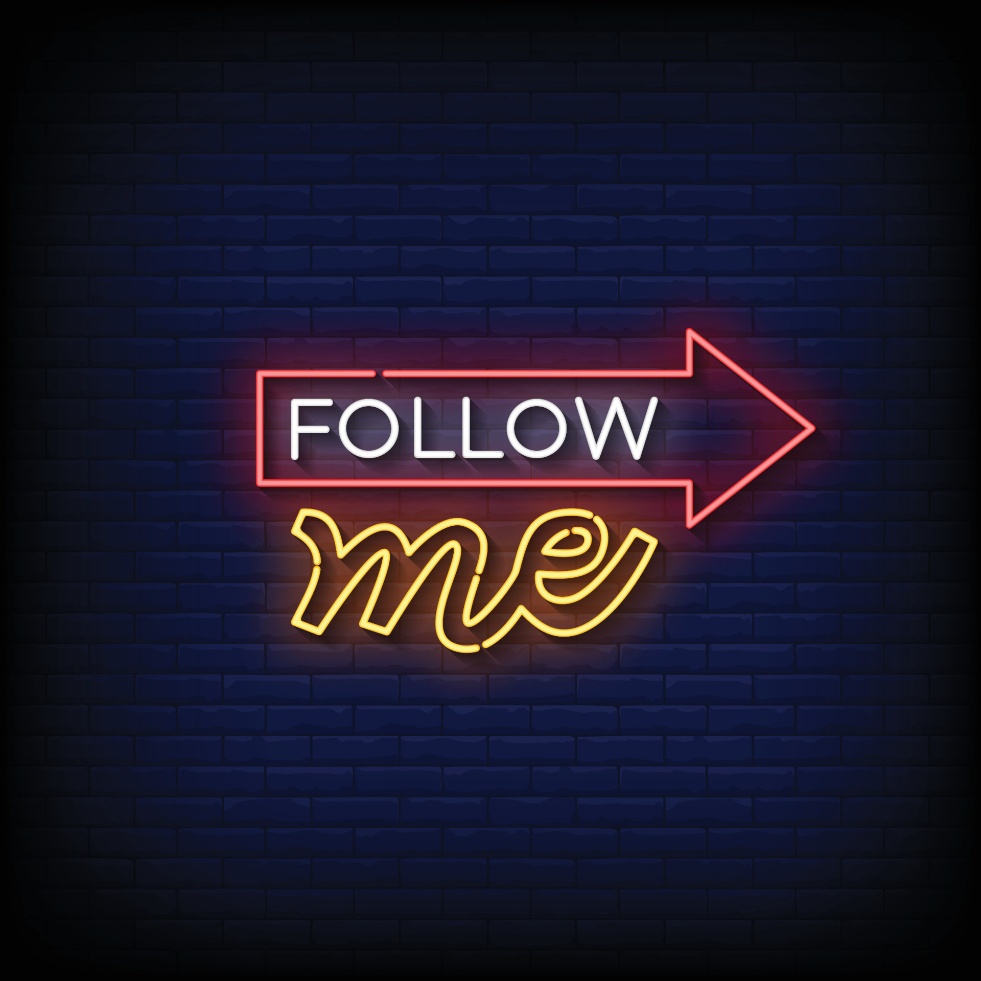 Neon Sign follow me with brick wall background vector 20434934 Vector