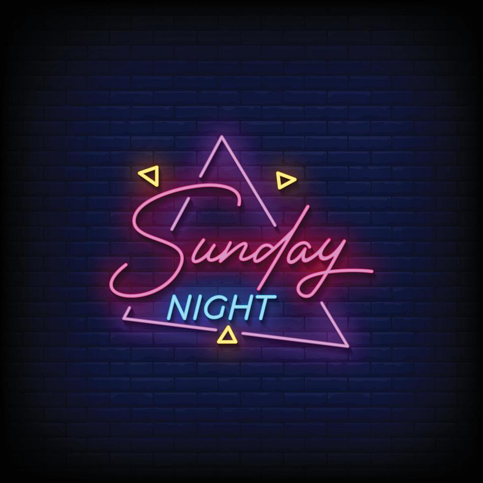 Neon Sign sunday night with brick wall background vector
