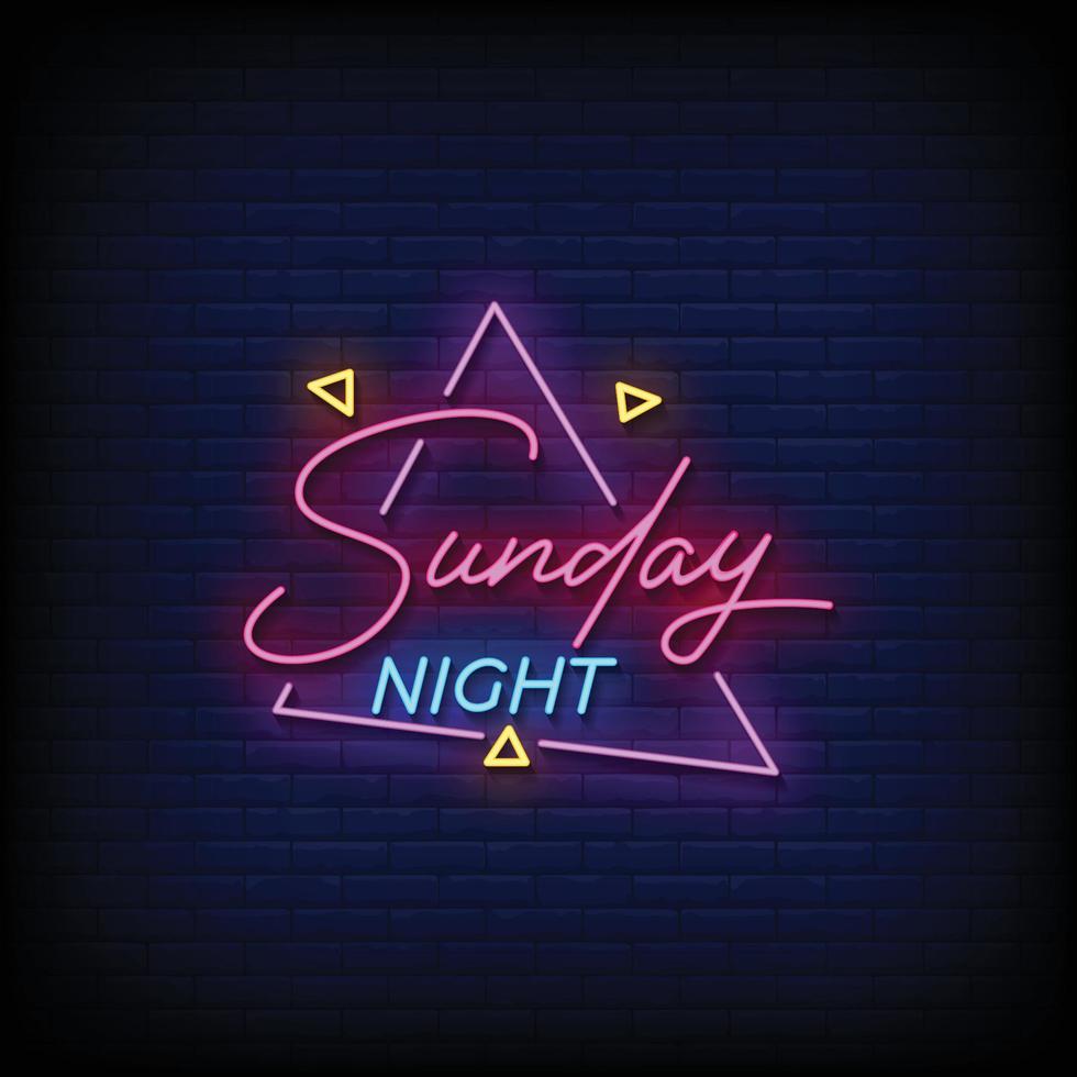 Neon Sign sunday night with brick wall background vector