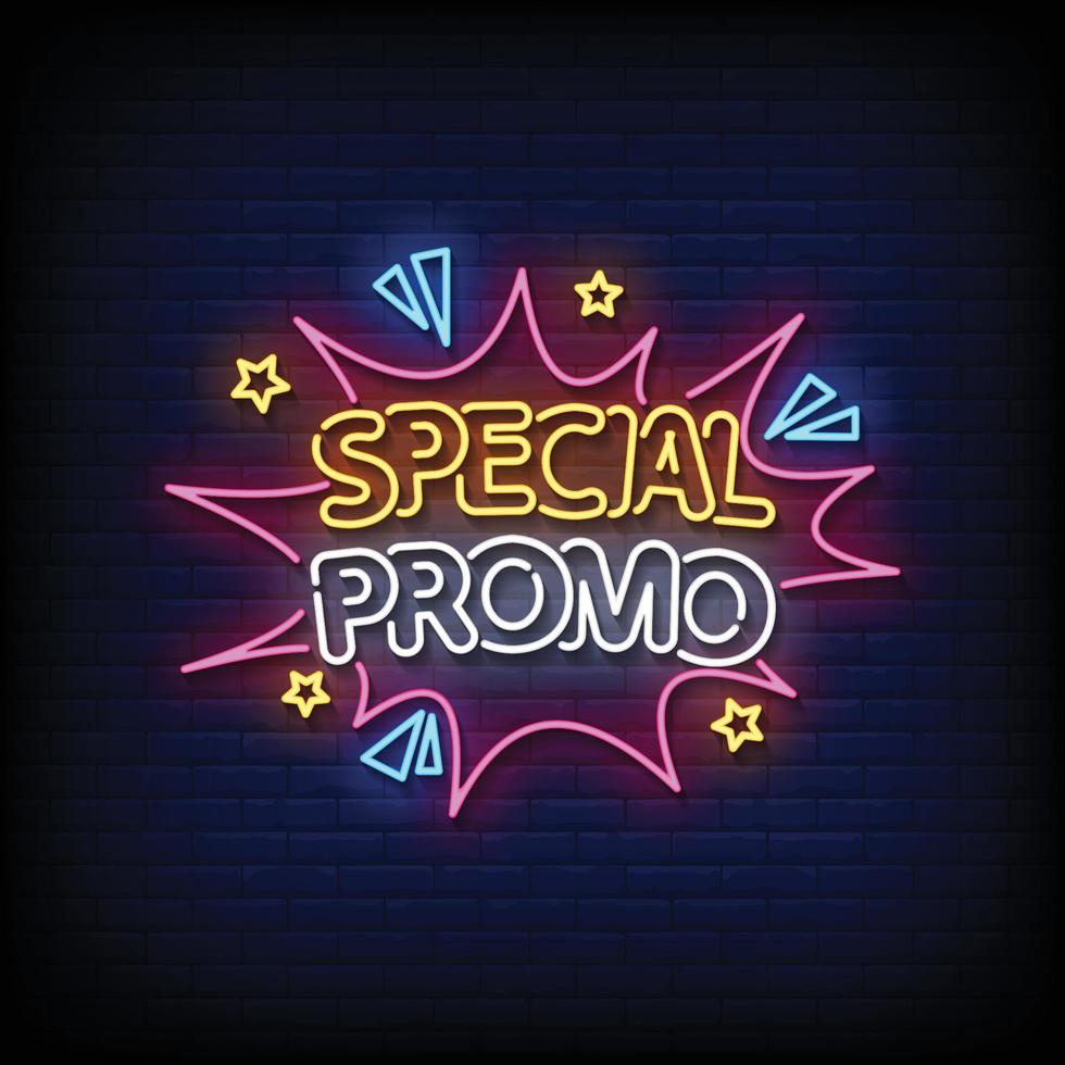 Neon Sign special promo with brick wall background vector