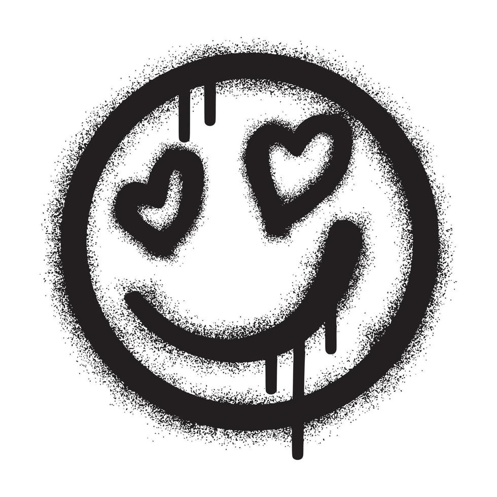 Smiling face emoticon graffiti with black spray paint vector