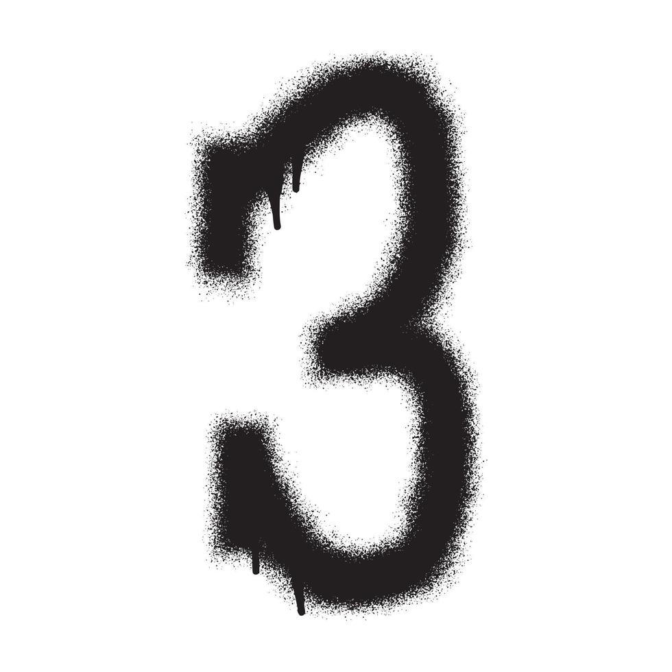 Graffiti number 3 with black spray paint. Vector illustration.
