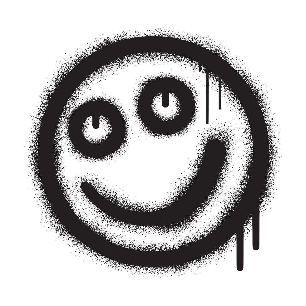 Smiling face emoticon graffiti with black spray paint vector