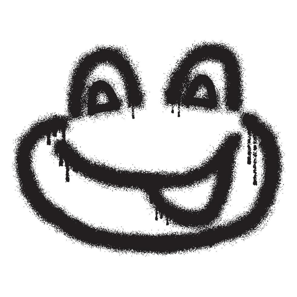 Smiling frog face emoticon graffiti with black spray paint vector