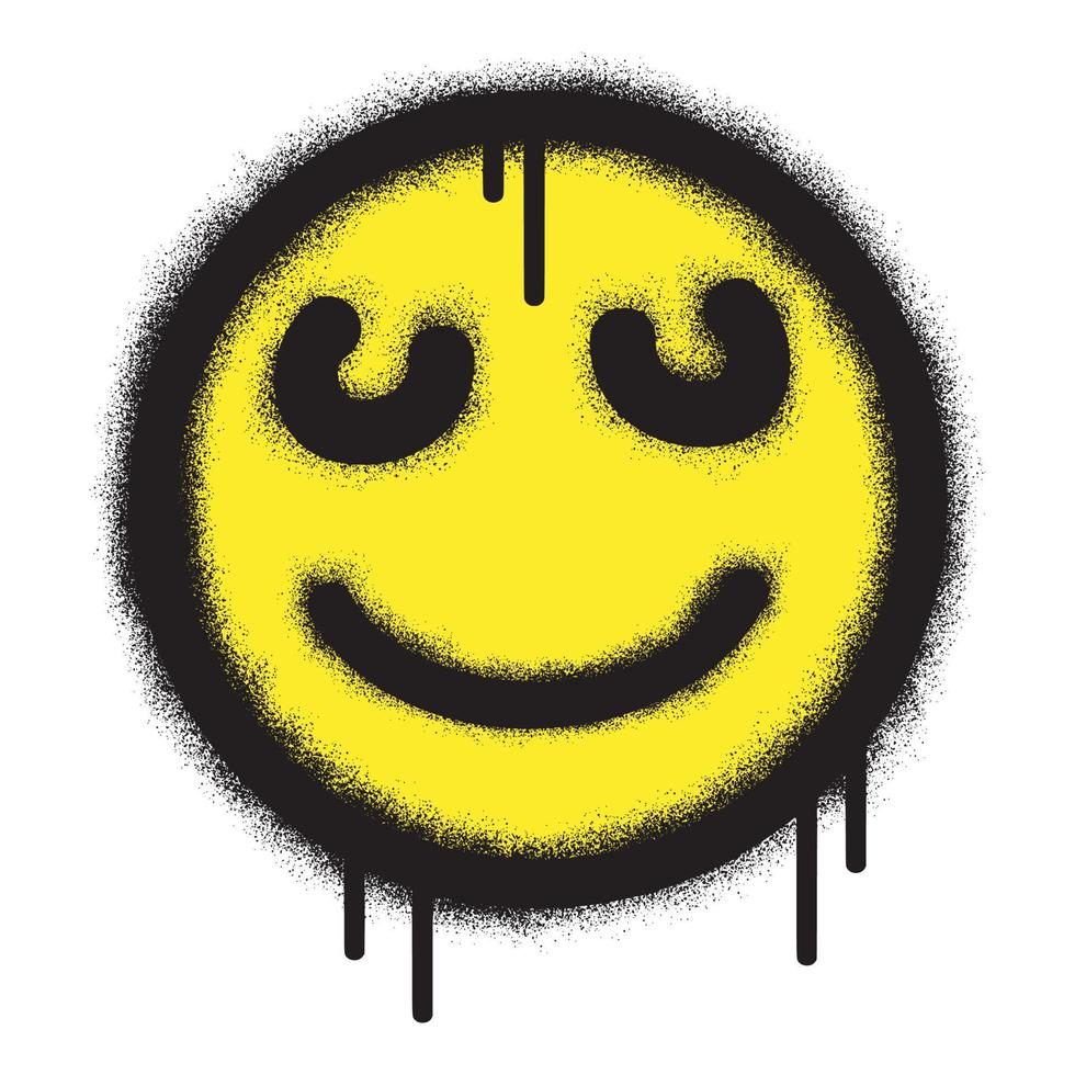 Smiling face emoticon graffiti with black spray paint vector