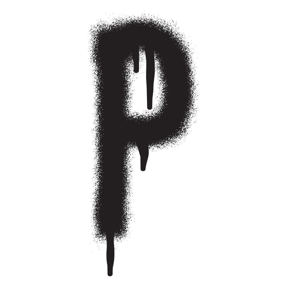 Graffiti font alphabet P with black spray paint. Vector illustration.